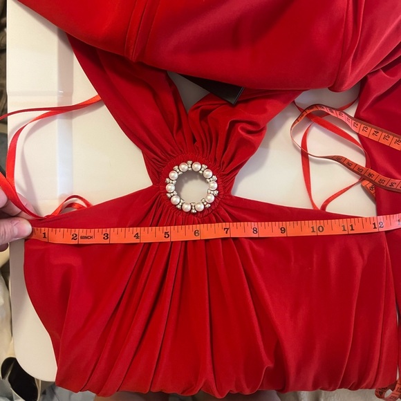 NWT MAC DUGGAL Red Jersey Puff Sleeve Cut Out Column Gown (26727) - Size 0 - Picture 10 of 10